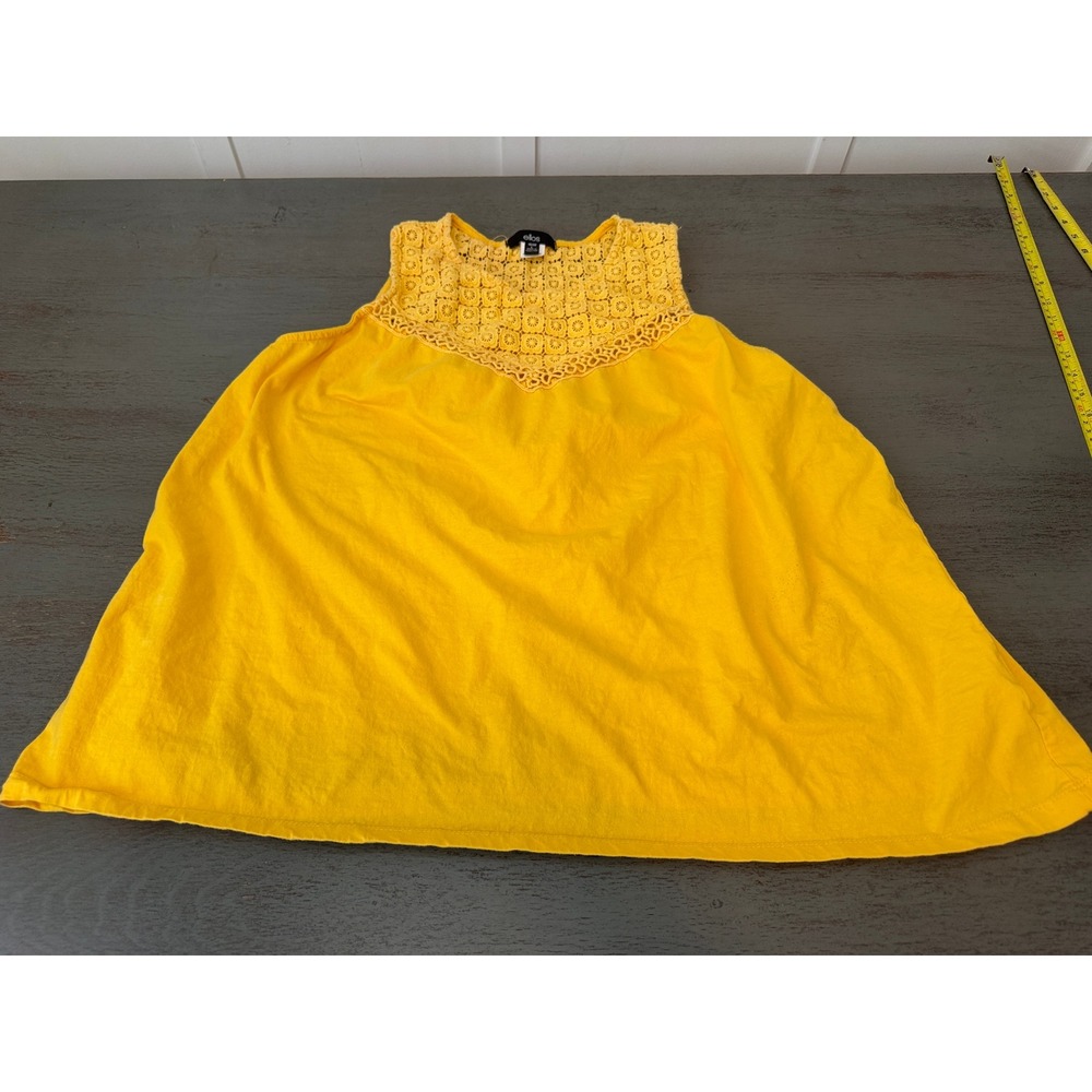 Ellos  Yellow Crochet Lace Yoke Sleeveless Cotton Tank Top Plus Size L 18/20